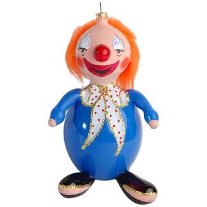 VTG De Carlini? Italian Blown Glass Clown Ornament Blue Polka Dots Bow Tie RARE